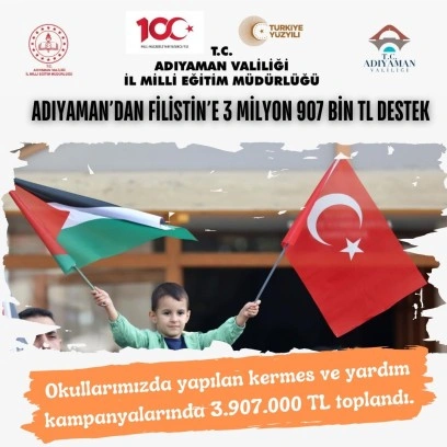 Adıyaman’da ki okullardan Filistin’e 3 milyon 907 bin TL destek