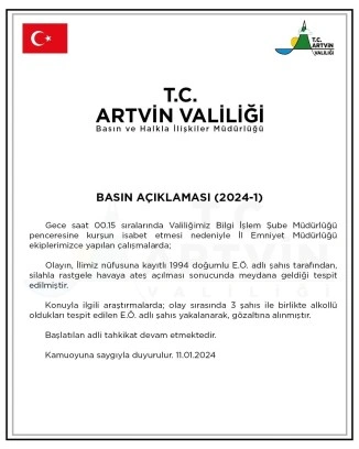 Artvin’de Valilik binasına isabet eden mermiyle ilgili 1 kişi gözaltına alındı