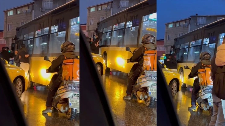 Ataşehir'de taksi ve İETT şoförünün trafik kavgası kameraya böyle yansıdı