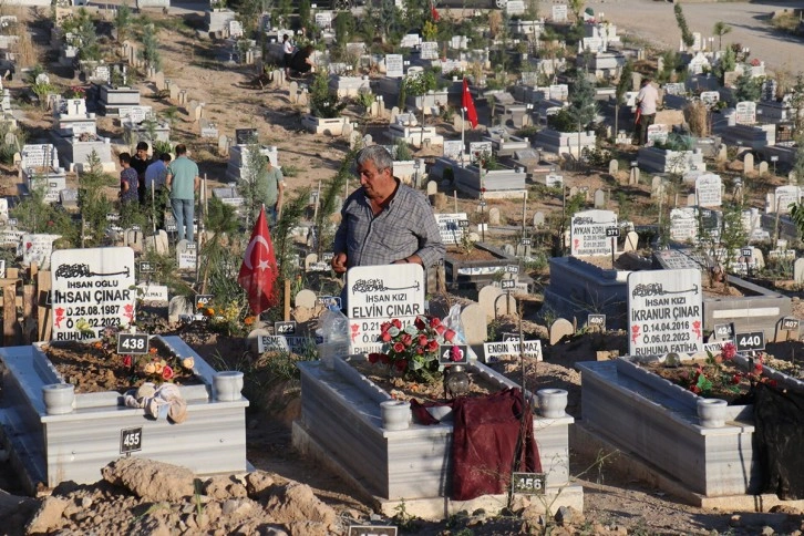 Depremzedelerin mezarlıkta buruk bayramı