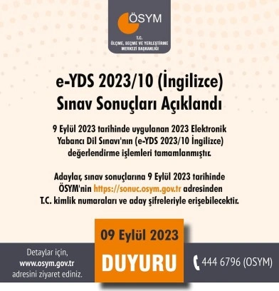 e-YDS 2023/10 sonuçları açıklandı