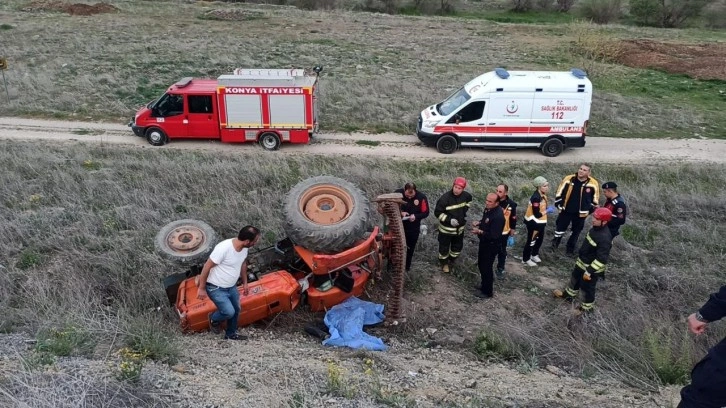 Konya'da traktör süren çiftçinin feci ölümü