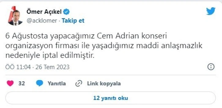 LGBT’li paylaşım konseri iptal ettirdi