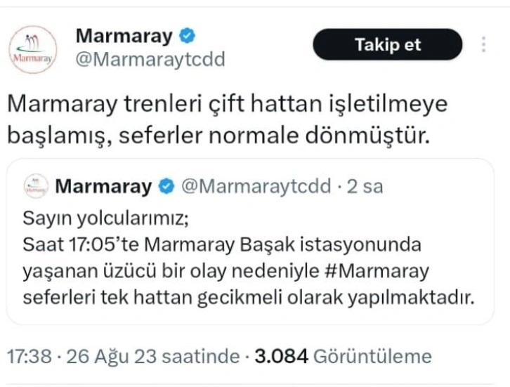 Marmaray’da hareketli saatler: Tren gelirken raylara atladı