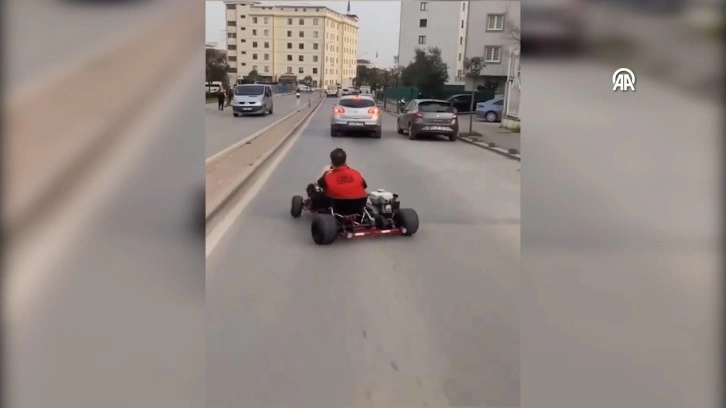 Pendik'te şoke eden anlar kamerada! Karting aracıyla trafiğe çıkıp drift yaptı