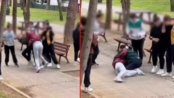 Ataşehir'de parkta buluşan liseli öğrencilerin saç saça baş başa kavgası kamerada