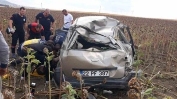 Edirne’de kontrolden çıkan otomobil takla attı: 1 ölü, 2 yaralı