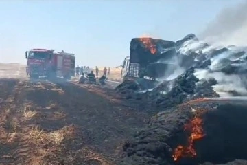 Mardin’de tır ve tonlarca saman balyası cayır cayır yandı