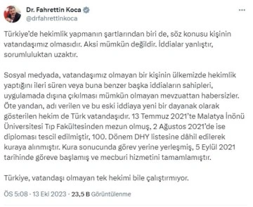 Sağlık Bakanı Koca’dan yabancı uyruklu doktor çalıştırıldığı iddialarına cevap